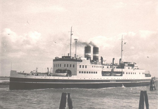 The railway ferry DANMARK entering the port of Warnemünde, in 1963