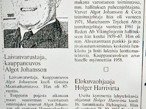 Algot Johansson - muistokirjoitus